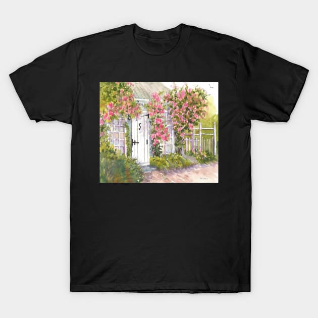 Cape Cod Chatham MA Rose Cottage T-Shirt by ROSEANN MESERVE 